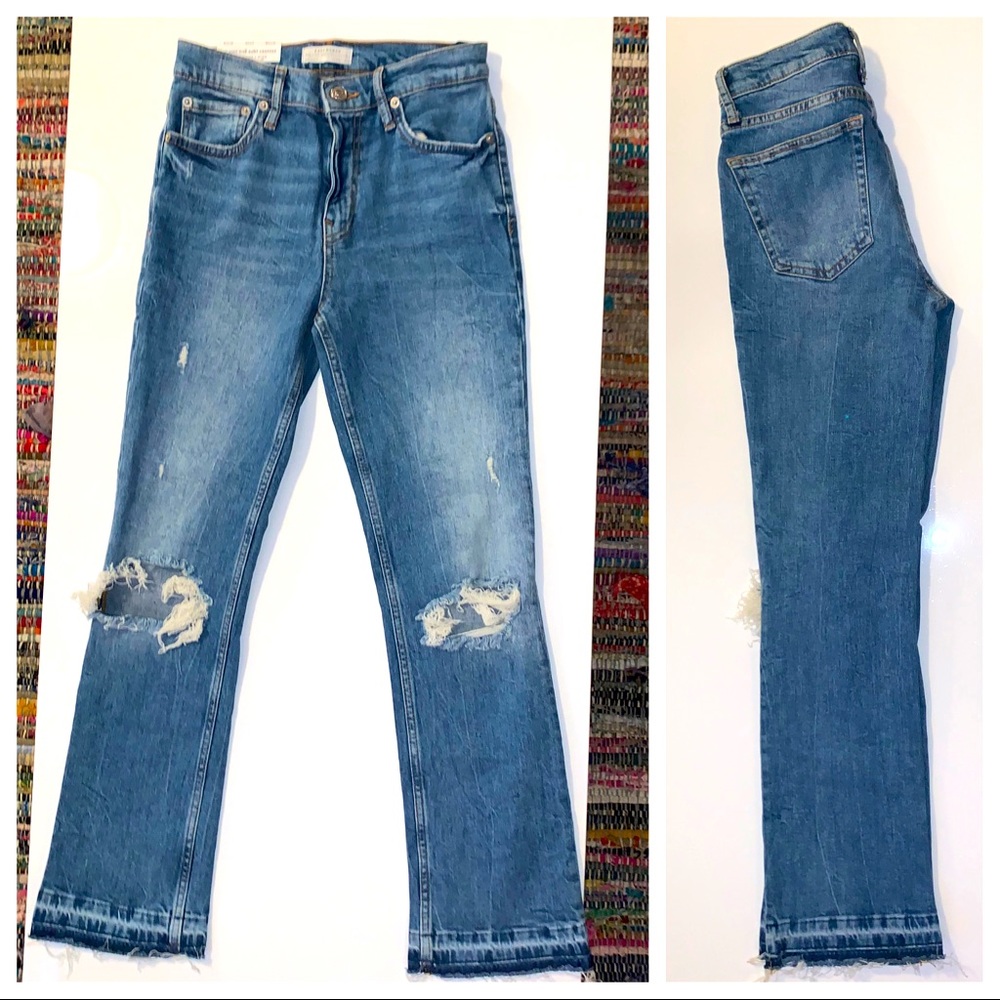ZARA High rise Boot Cropped Jeans in Mic Blue